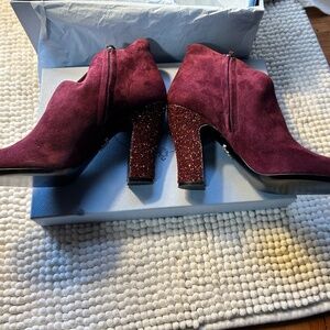 NEW IN BOX - Prada Suede Burgundy  Boots with Glitter Heel - Size 37